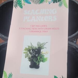 3pk Stackable Planters – Speckled Black – Durable Plastic – Outdoor Use